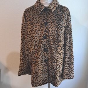 Chico’s Women’s Jacket Vintage Leopard Blazer Faux Fur Collared Size XL Pockets